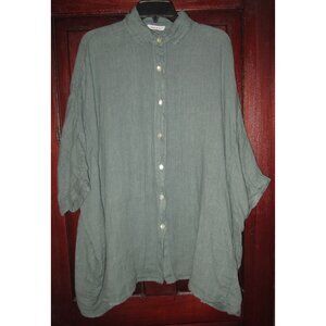 Made In Italy OS XL 1X 2X 3X Sage Linen Lagenlook Tunic Top Big Shirt Pockets